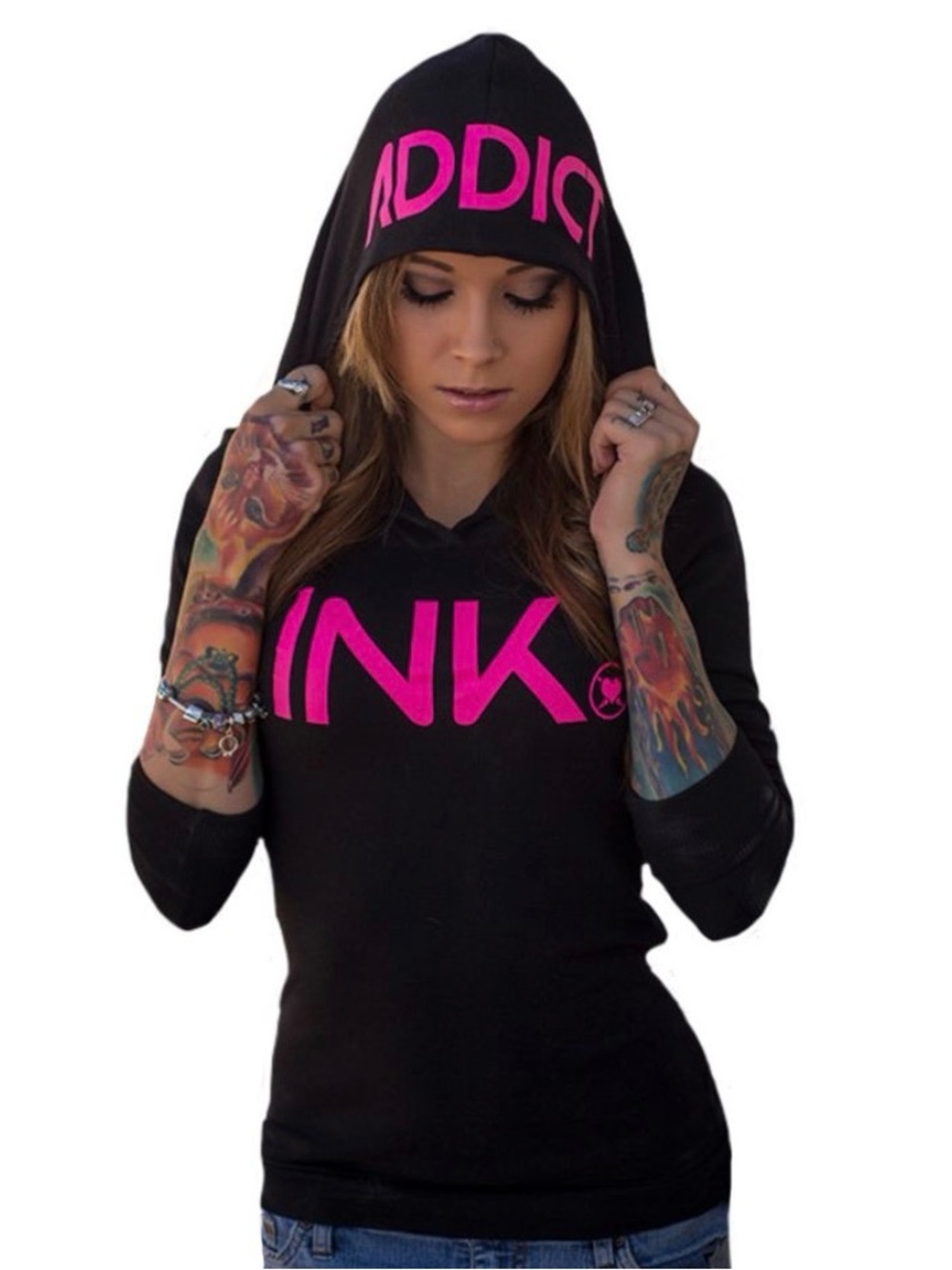 Black Hoodie with Hot Pink INK & ADDICT Graphics